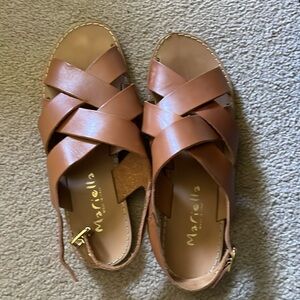 MARIELLA Made in Italy Tan Leather Criss Cross Band Sandals slingback 8 size 7.5